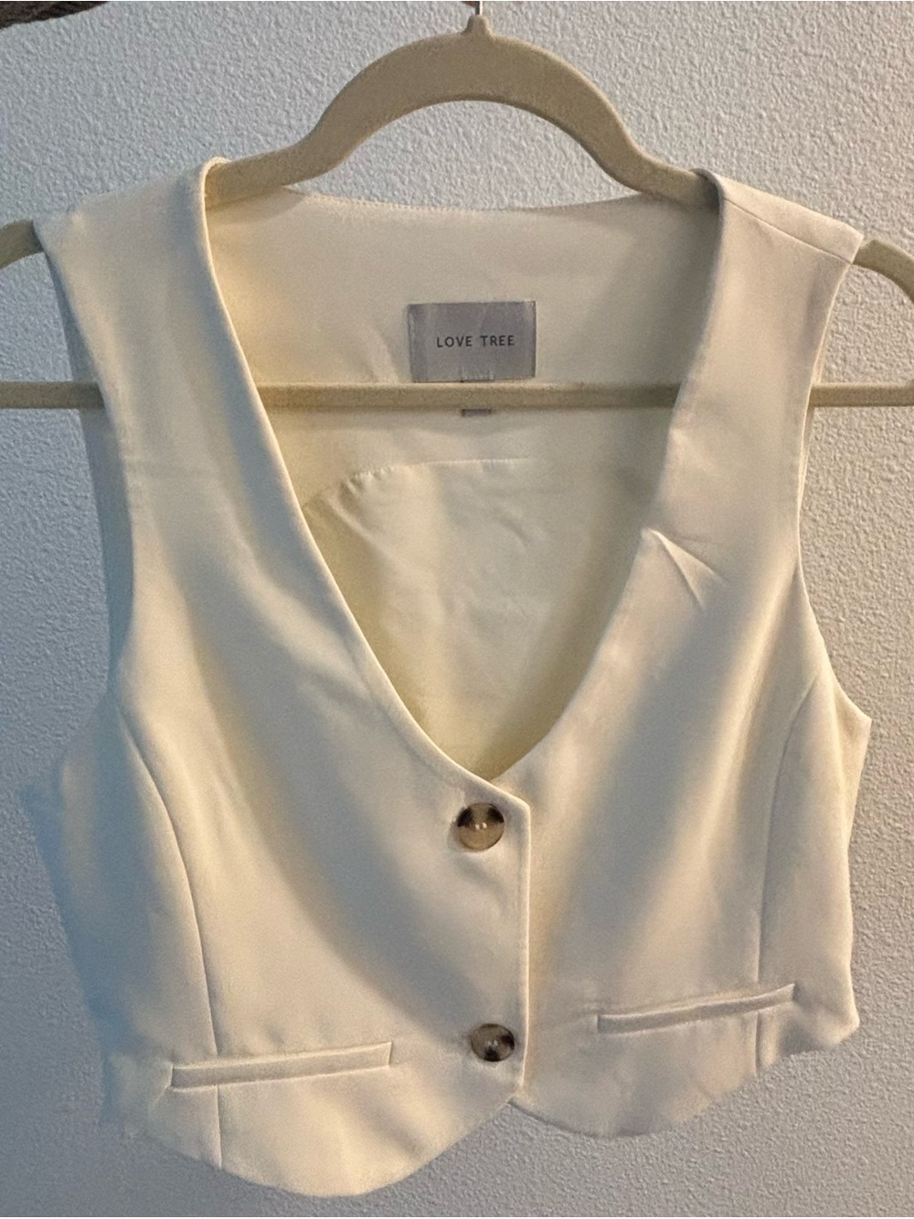 Love Tree Cream Button Front Sleeveless Vest Top